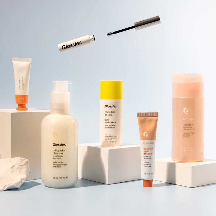 Floating pastel makeup products